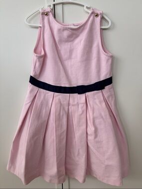 JANIE & JACK Girls' Pink Sleeveless Pleated Dress with Navy Waistband - SZ 6